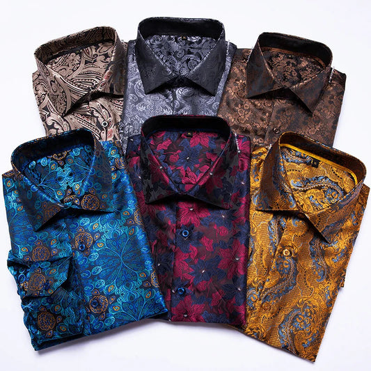 Men's Shirts Paisley Floral Silk Gold Long Sleeve Business Party Wedding Dress Shirts The Clothing Company Sydney