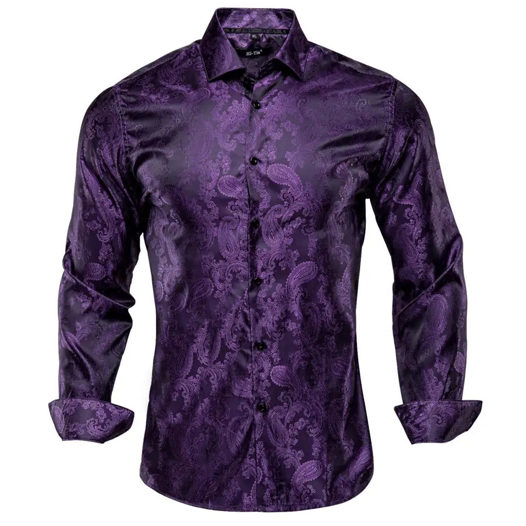 Men's Shirts Paisley Floral Silk Gold Long Sleeve Business Party Wedding Dress Shirts The Clothing Company Sydney