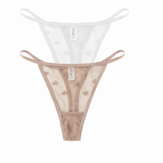2 Piece Set Lace Sheer Thong Panties Women's Low Waist Seamless Lingerie Heart See Through Mesh Underpants Intimates Lingerie The Clothing Company Sydney