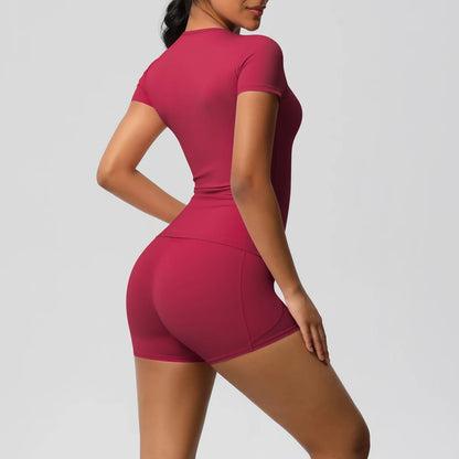 Workout Sportswear 2 Piece Piece Female Yoga Shirt Push Up Workout Clothes Outdoors Sport  High Waist  Fitness Sport Shorts