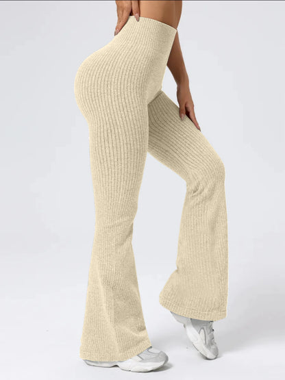 Women's High-Waist Bell Bottom Pants Sporty Tight Fit Comfortable Elastic Wide Leg Pants