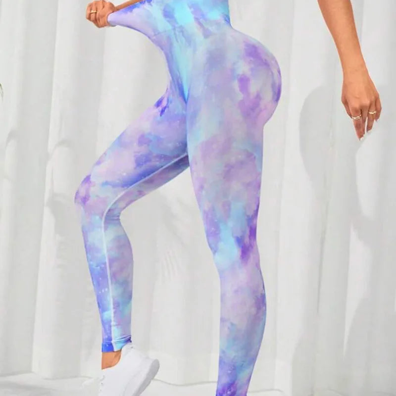 3D Print Tie Dye Sports Women Seamless High Waist Fitness Push Up Leggings Gym Clothing Workout Tights Pants