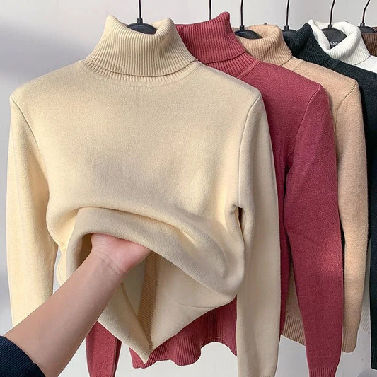 Ladies Turtleneck Winter Sweater Women Elegant Thick Velvet Lined Warm Knitted Pullover Slim Tops Jersey Knitwear Jumper The Clothing Company Sydney