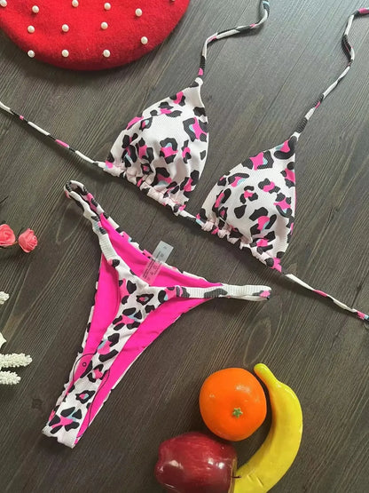 2 Piece Swimwear Leopard Printed Micro Bikini Set Striped Beachwear Summer Swimsuit Two-pieces Thong Bathing Suit
