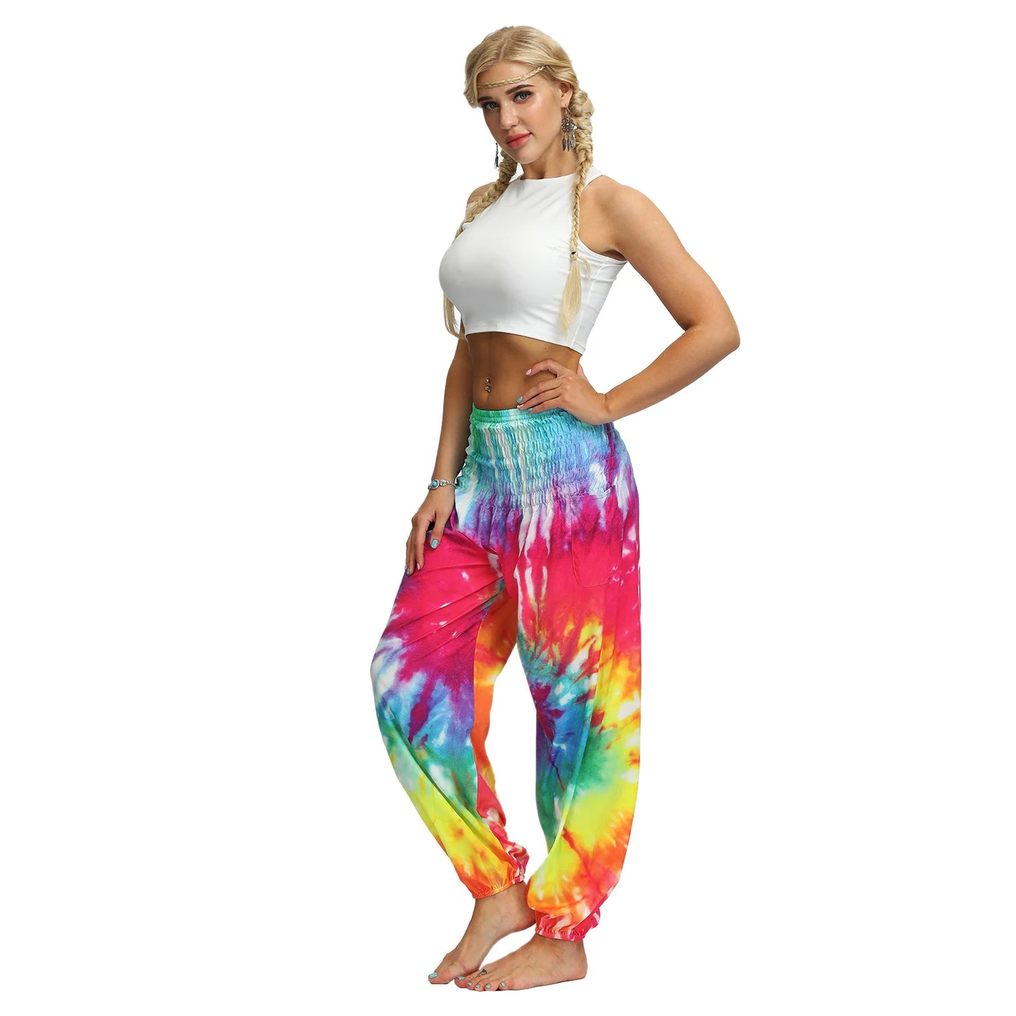 Tie-Dye High Waist Harem Pants Yoga Trousers Baggy Elastic Waist Boho Pants Casual Loose Beach Pants The Clothing Company Sydney