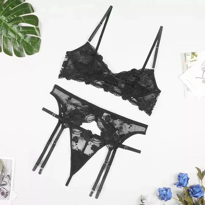 Women's 3 Piece Lace Embroidery Push Up Bra Panties Sets Deep V Gather Underwear Bras Brassiere Lingerie Set The Clothing Company Sydney
