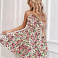 Floral Print Short Dress Women Summer Backless Beach Sundress Casual Sleeveless Lace-up Dresses