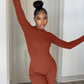 Casual Women's Knitted Bodycon Jumpsuit Fashion Long Sleeve Short Sport One-piece Suit Spring Back Zipper Yoga Playsuit The Clothing Company Sydney