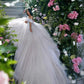 Shiny Wedding Dresses Women's Bohemian Off Shoulder Tulle Fluffy Pleated Princess Bridal Gowns