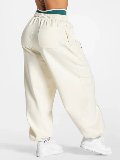 Women's Contrast line Wide Leg Joggers Running Trouser Cotton Mid Waist Casual Loose Sports Yoga Pants With Back Pocket Gymwear The Clothing Company Sydney