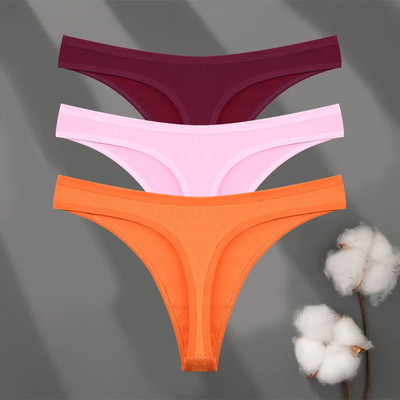 3 Pack Cotton Seamless Panties Comfort Underwear Women Low Waist Breathable Thongs Solid Sport G-String Soft Lingerie