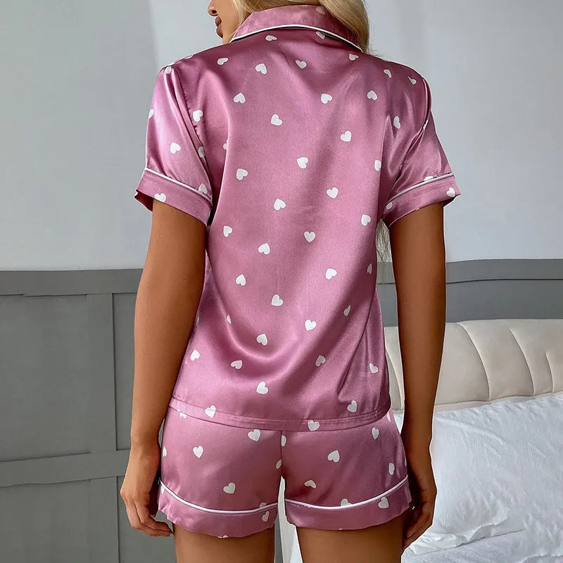 Women's Pajamas Set Luxury Satin Pajamas Short Sleeve Sleepwear Leisure Home Clothes Nightwear Pyjamas for Women The Clothing Company Sydney