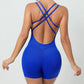 Criss Cross Backless Unitard Gym Women Romper One Piece Yoga Set Sportswear Sleeveless Sport Short Jumpsuit Playsuit Fitness Overalls