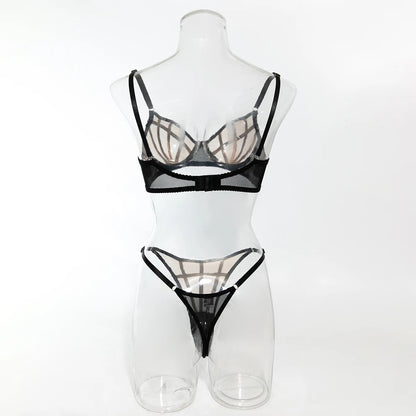 Irregular Plaid Lingerie 2 Piece Sets Mesh Patchwork See Through Bras And Thongs Suits Intimate Outfit The Clothing Company Sydney