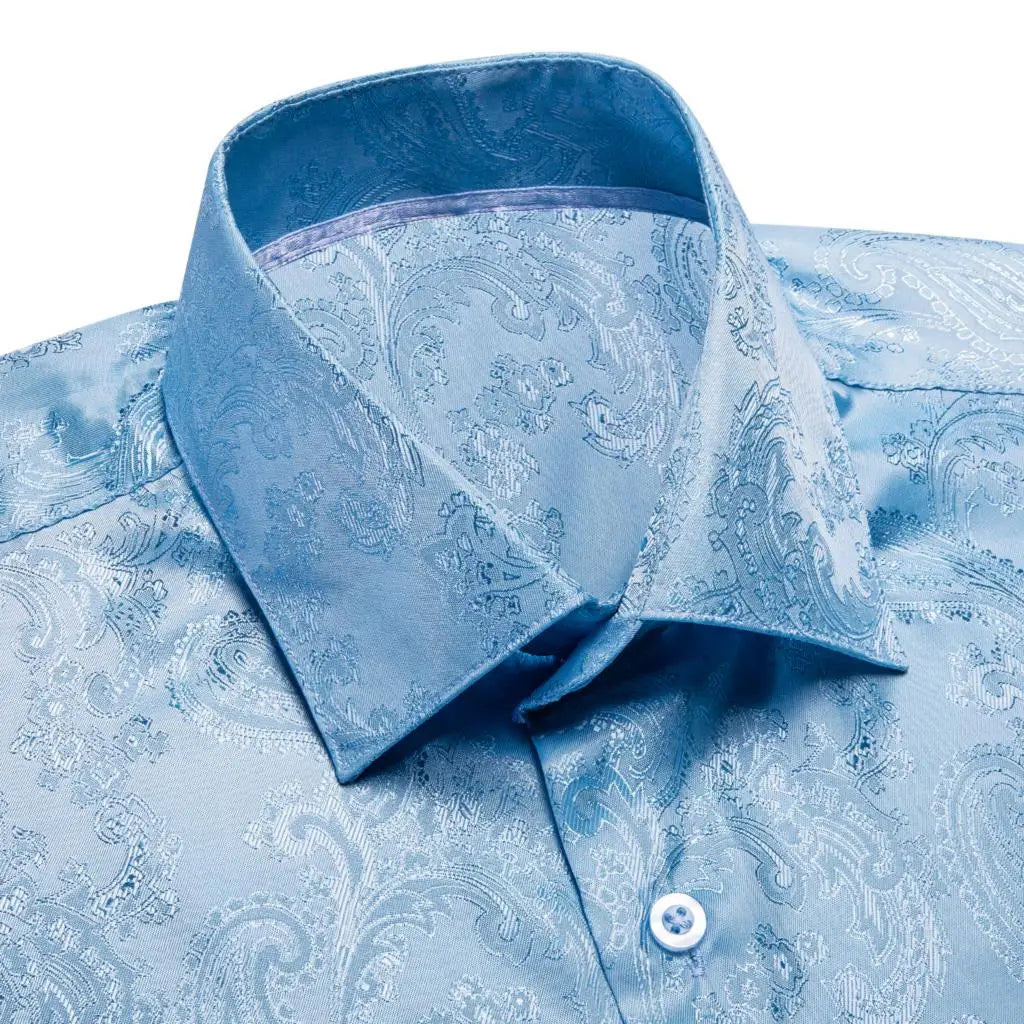 Sky Blue Mens Shirts Spring Autumn Paisley  Long Sleeve Lapel Shirt Business Party Wedding Dress Shirt The Clothing Company Sydney