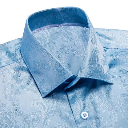 Sky Blue Mens Shirts Spring Autumn Paisley  Long Sleeve Lapel Shirt Business Party Wedding Dress Shirt The Clothing Company Sydney