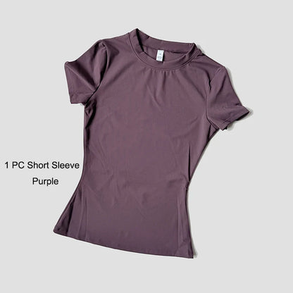 2 Piece Women's Sports Yoga Set Seamless Knitted Fitness Gym Clothes Sportswear Short Sleeve Crop Top Tracksuits Gym Bike Shorts - The Clothing Company Sydney