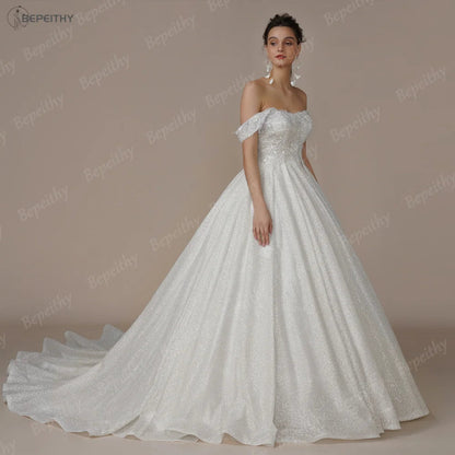 Customized Luxury Strapless A Line Glitter Wedding Dresses Off The Shoulder Women Ivory Bling-Bling Bride Bridal Gown The Clothing Company Sydney