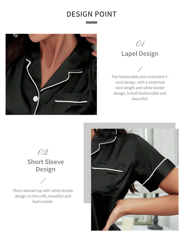 Summer Silk Satin Women Pyjamas Set Button Down Top & Shorts 2 Piece Sleepwear Notched Collar Nightwear Loungewear The Clothing Company Sydney