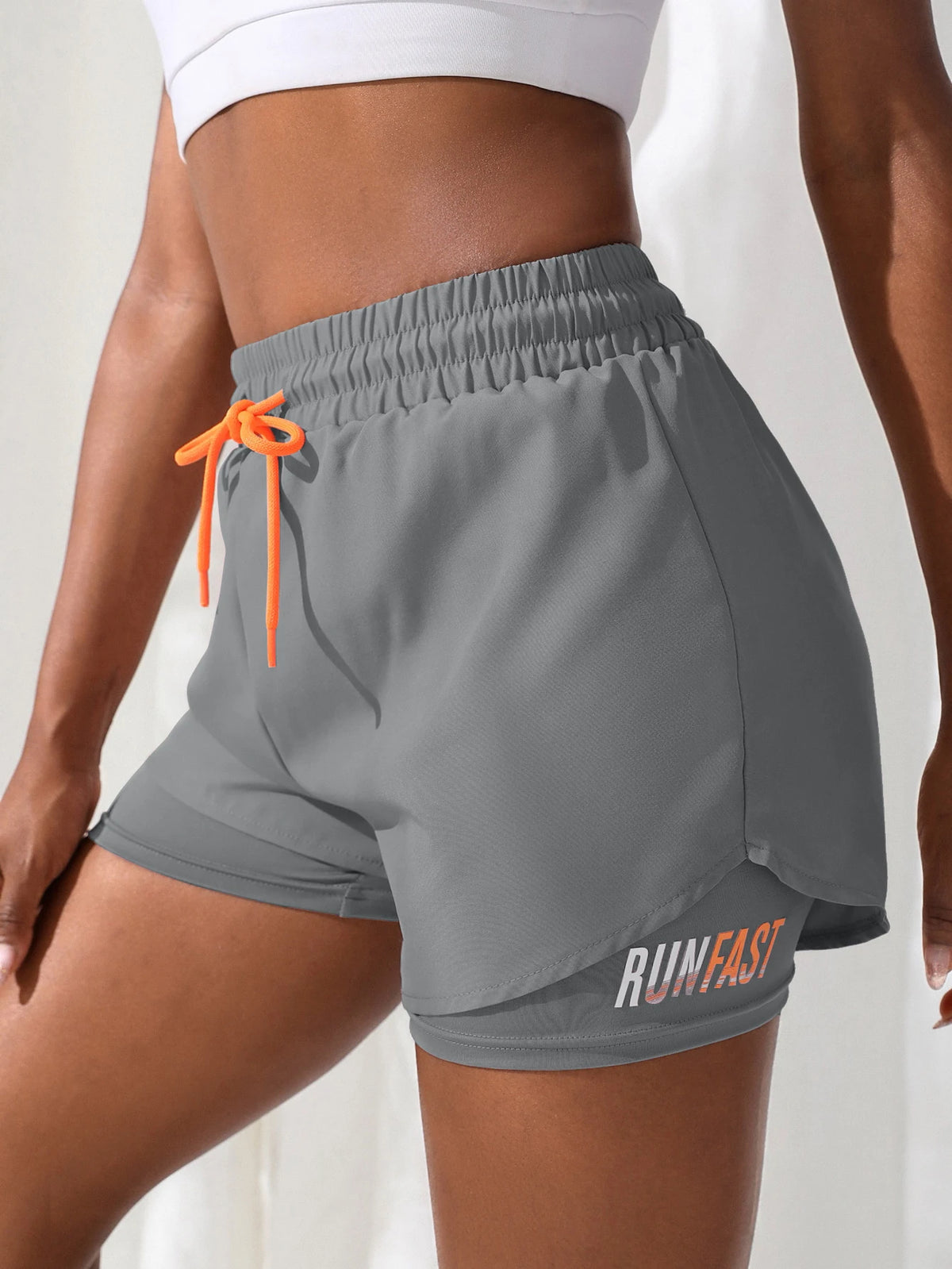 Women's High Rise Yoga Shorts With Elastic Running Shorts Two Pieces Pants With Inside Layer