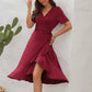 Short Sleeve Ladies Summer Ruffle Hem Slim Wrap Dresses With Belt