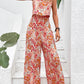 Elegant Long Women's Backless Wide Leg Jumpsuits Casual Sleeveless Floral Rompers Summer Matching Outfit Set