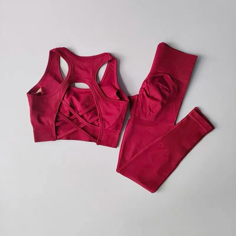 2 Piece Sports Bra Women's Matching Set Fitness Tank Top Bra Shockproof Running Leggings Yoga Suit Criss Cross Back Bra Clothing