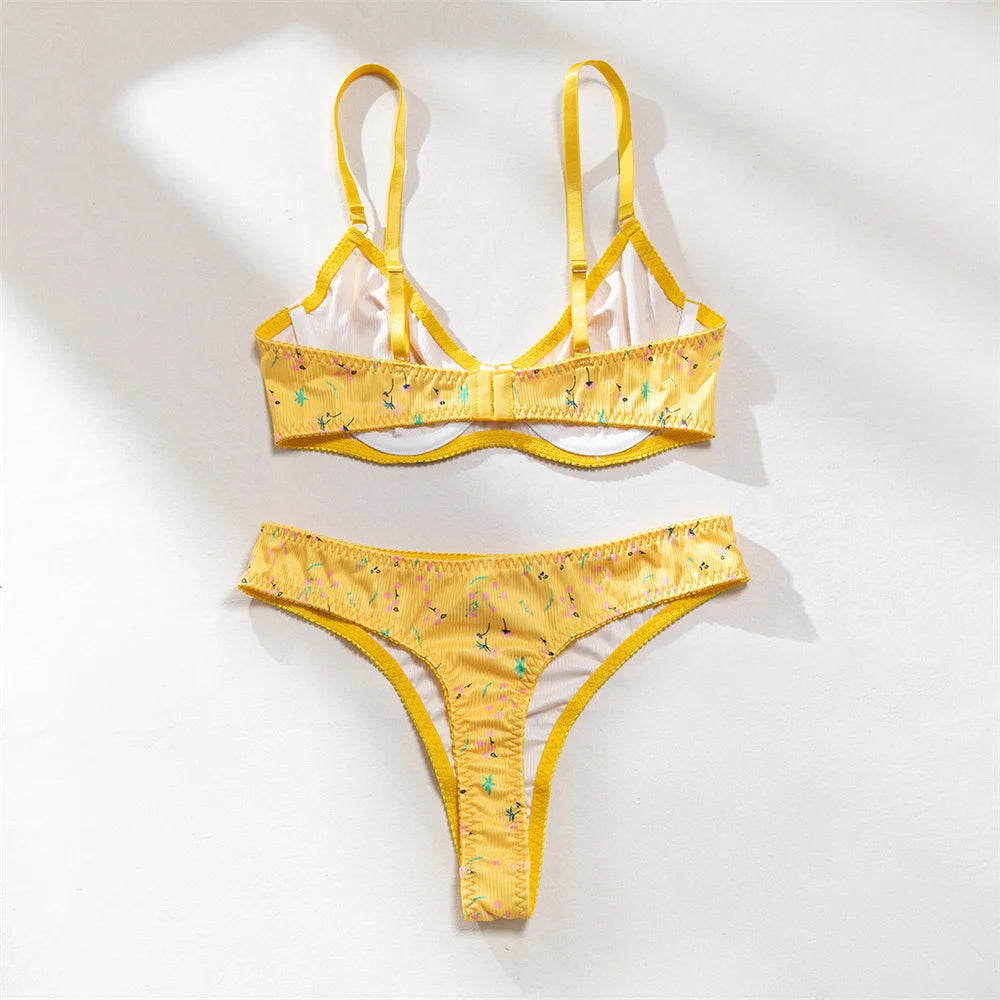 Knitted Lingerie 2 Piece Set Fashion Flower Printing Push Up Bras And Panties Suits Outfits The Clothing Company Sydney