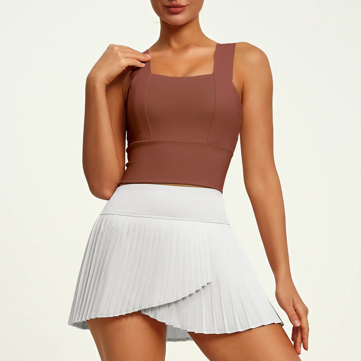2 Piece Fitness Matching Set Women's Gym Sports Bra Sleeveless Crop Top+ Skirts Tennis Skorts Running Tracksuit Workout Sportswear