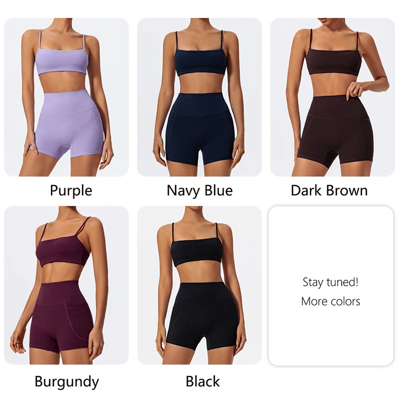 Women Two Piece Gym Workout Bra Yoga Set Shorts Fitness Wear Quick-Dry Sports Bra Flared Pants Suits