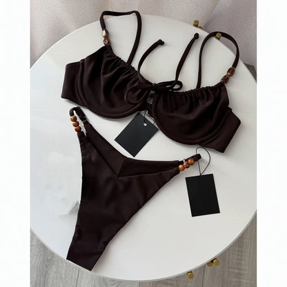 2 Piece Push Up Swimsuit Swimwear Bikini Set Beads Biquini Bathing Suit Dot Swimming Suit Beachwear The Clothing Company Sydney