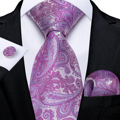 Luxury Purple Paisley Silk Tie Set for Men – 8cm Gift Set The Clothing Company Sydney