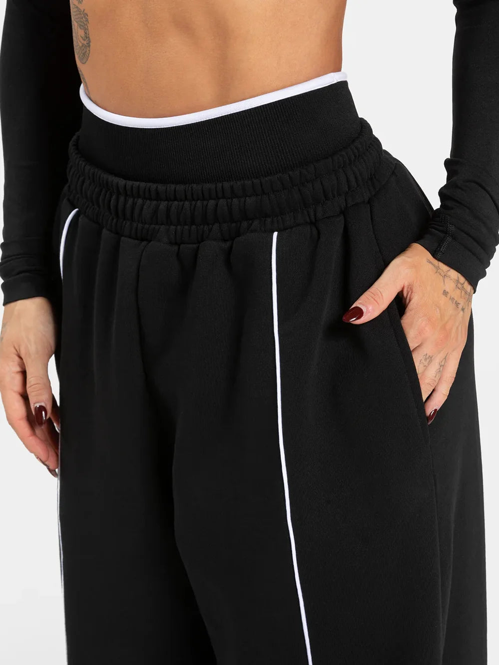 Women's Contrast line Wide Leg Joggers Running Trouser Cotton Mid Waist Casual Loose Sports Yoga Pants With Back Pocket Gymwear The Clothing Company Sydney