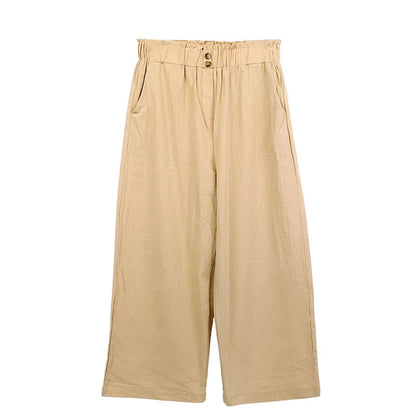 Women's Cotton Linen Loose Wide Leg Pants Summer Female High Elastic Waist Button Casual Streetwear Trousers The Clothing Company Sydney