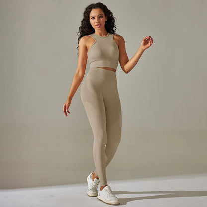 2 Piece Nylon Tracksuits Women's Yoga Set Sports Suit Sports Vest Gym Leggings Suit Seamless Workout Clothes Gymwear - The Clothing Company Sydney