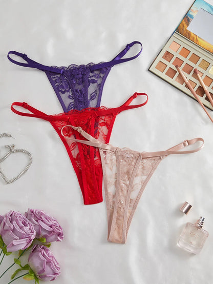 3 Pack Women's Lace Panties Underwear Adjustable Strap Floral Lace Sheer Mesh Thong G String The Clothing Company Sydney