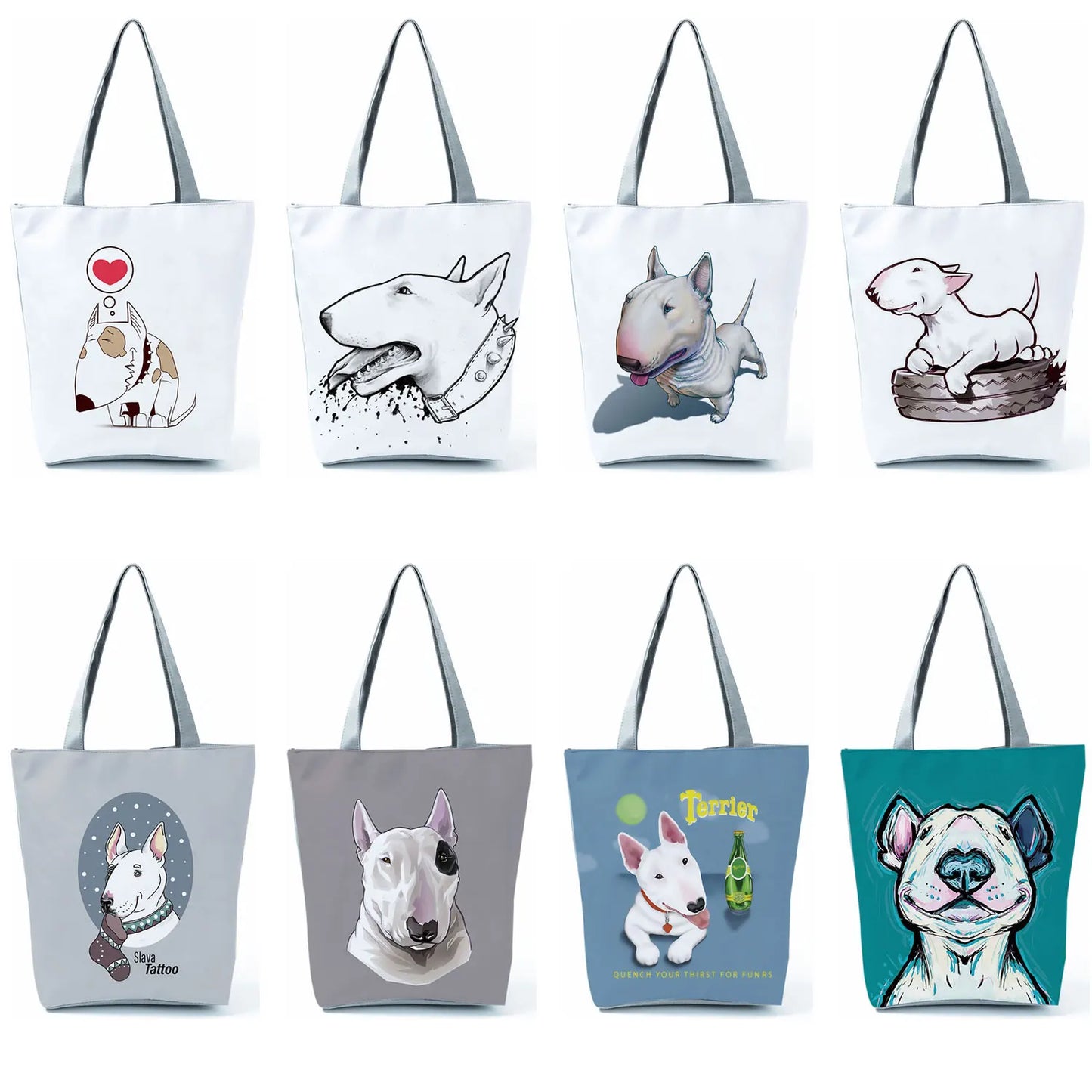 Bull Terrier Dog Print Shopping Bags Tote Casual Handbags Animal Print School Traveling Shoulder Bag