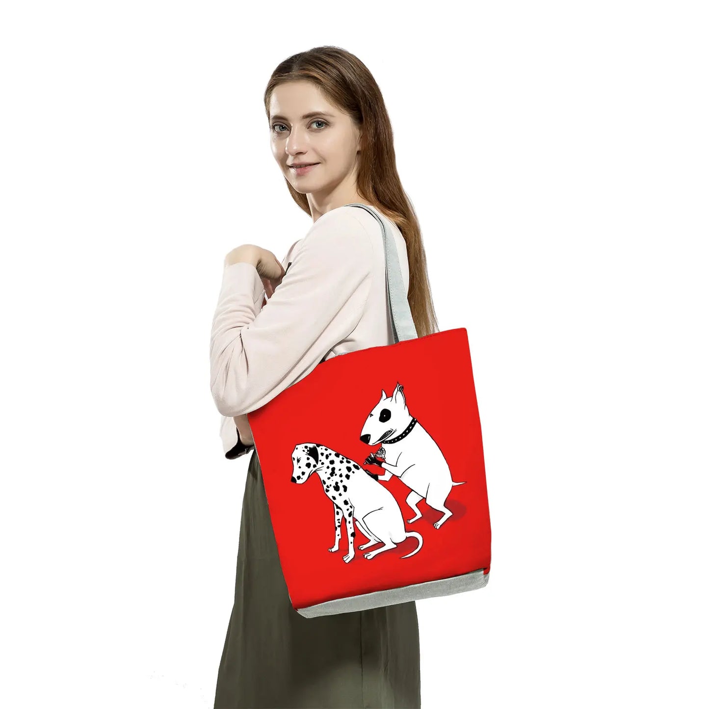 Bull Terrier Dog Print Shopping Bags Tote Casual Handbags Animal Print School Traveling Shoulder Bag