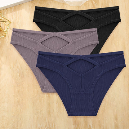 3 Pack Cotton Blend Panties Low-Rise Briefs Lingerie Front Cross Underpants Hollow Out Pantys Underwear The Clothing Company Sydney