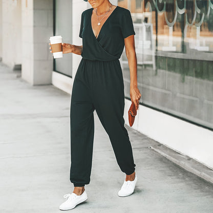 V-neck Short Sleeve Casual Long Jogger Pants Playsuit Summer Overalls Bodysuits Romper Jumpsuit The Clothing Company Sydney