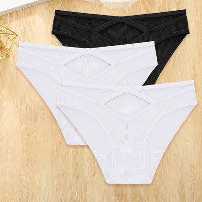 3 Pack Cotton Blend Panties Low-Rise Briefs Lingerie Front Cross Underpants Hollow Out Pantys Underwear The Clothing Company Sydney