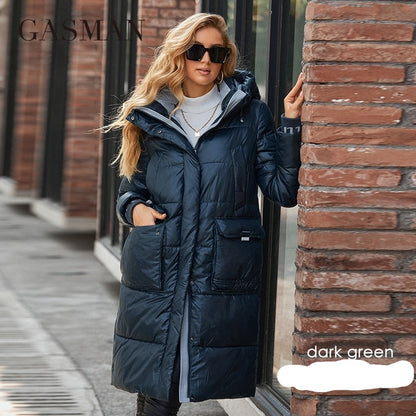 Women's down Jacket Long Classic zipper design Big Pocket Stand Collar Hooded Slim coat Women Parkas The Clothing Company Sydney