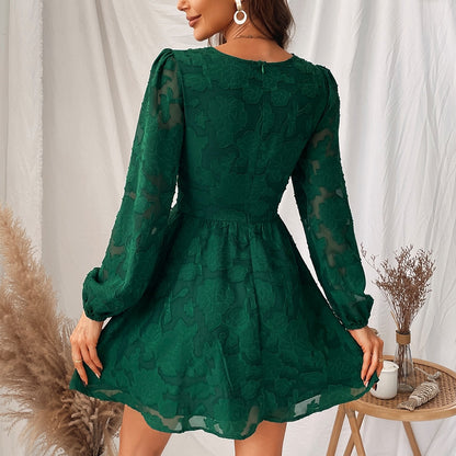 Plunge A-Line Mini Green Long Sleeve Party Spring Autumn Sundress Dress The Clothing Company Sydney