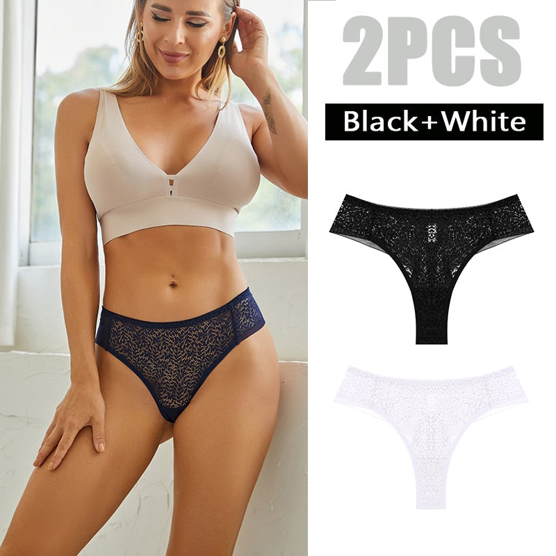 2 Pack Panties Lace Thongs Underwear Intimates Lingerie Low Waist T-Back Floral Hollow Out Ladies G-strings The Clothing Company Sydney