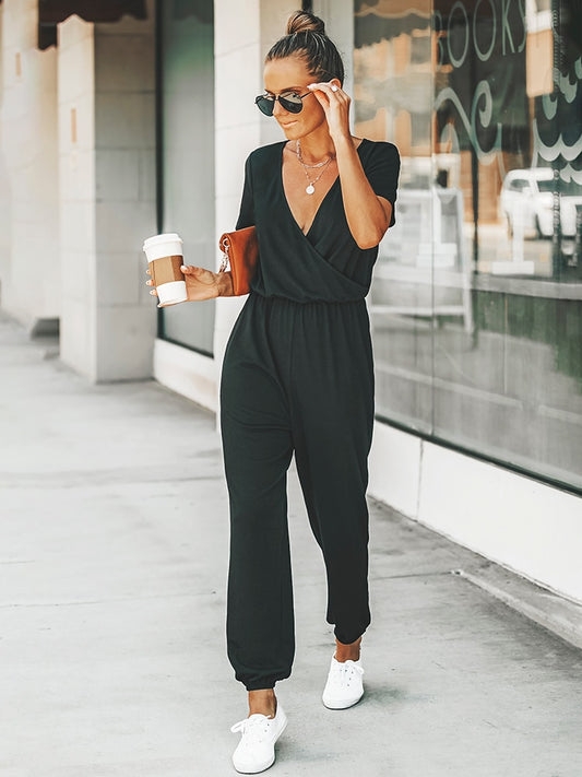 V-neck Short Sleeve Casual Long Jogger Pants Playsuit Summer Overalls Bodysuits Romper Jumpsuit The Clothing Company Sydney