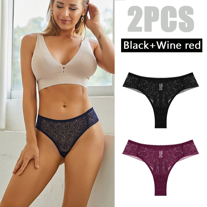 2 Pack Panties Lace Thongs Underwear Intimates Lingerie Low Waist T-Back Floral Hollow Out Ladies G-strings The Clothing Company Sydney