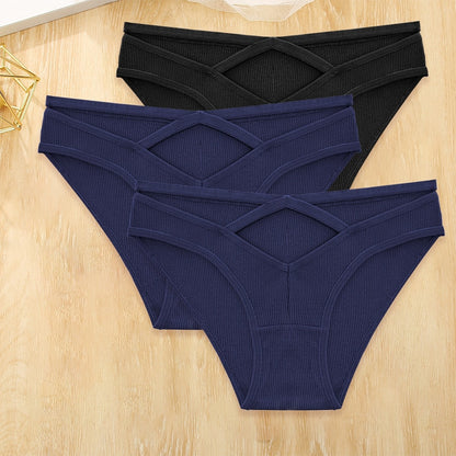 3 Pack Cotton Blend Panties Low-Rise Briefs Lingerie Front Cross Underpants Hollow Out Pantys Underwear The Clothing Company Sydney