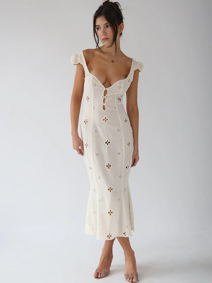 Square Neck Black White Mini Summer High Waist Short Sleeve Beachwear Bodycon Hollow Out Sundress Dress The Clothing Company Sydney