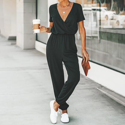 V-neck Short Sleeve Casual Long Jogger Pants Playsuit Summer Overalls Bodysuits Romper Jumpsuit The Clothing Company Sydney