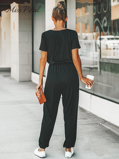 V-neck Short Sleeve Casual Long Jogger Pants Playsuit Summer Overalls Bodysuits Romper Jumpsuit The Clothing Company Sydney